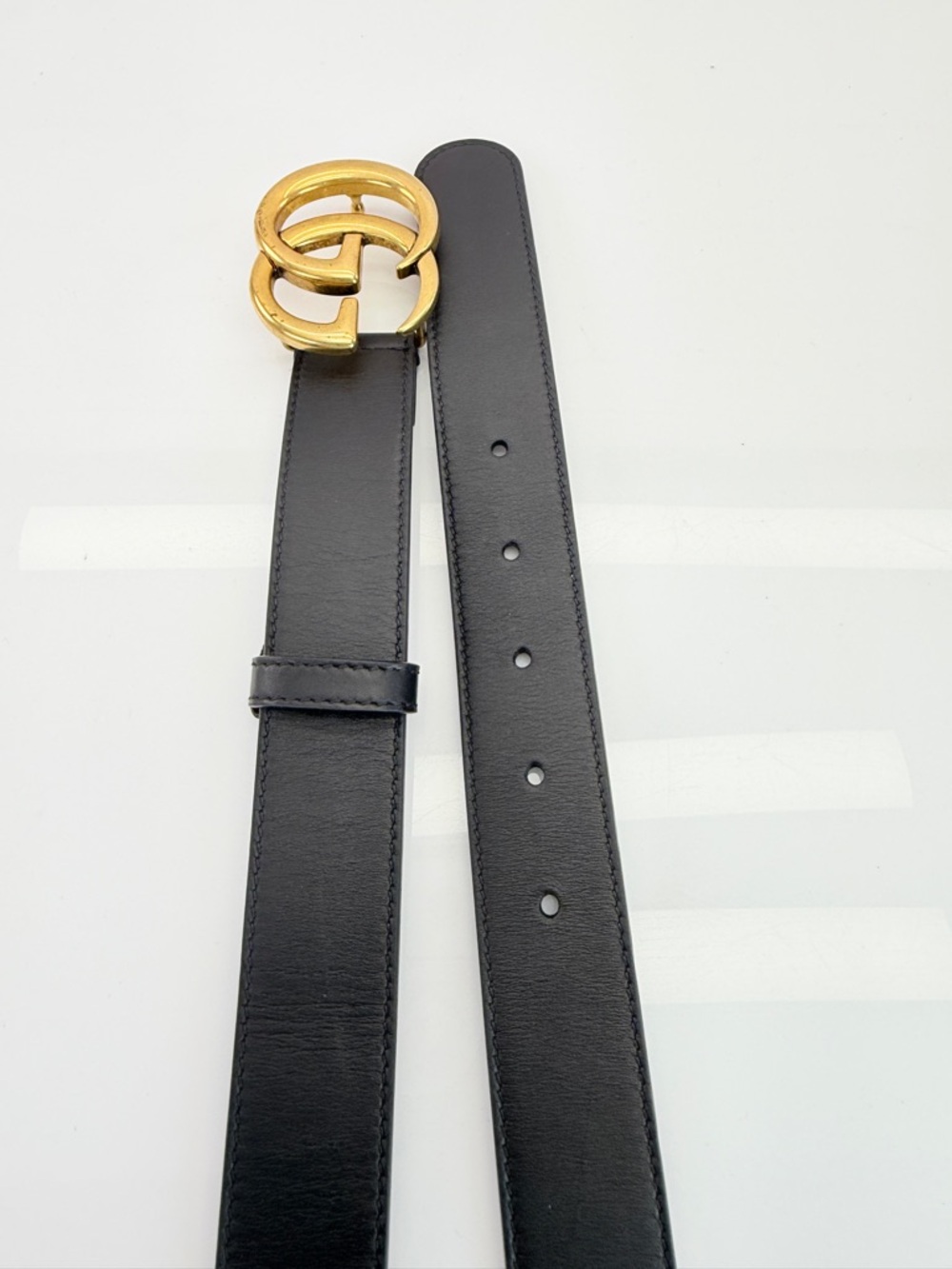 Authentic Gucci Slim Leather Marmont Gg Double Mens Belt Black 80/32” 414516 - Picture 6 of 11